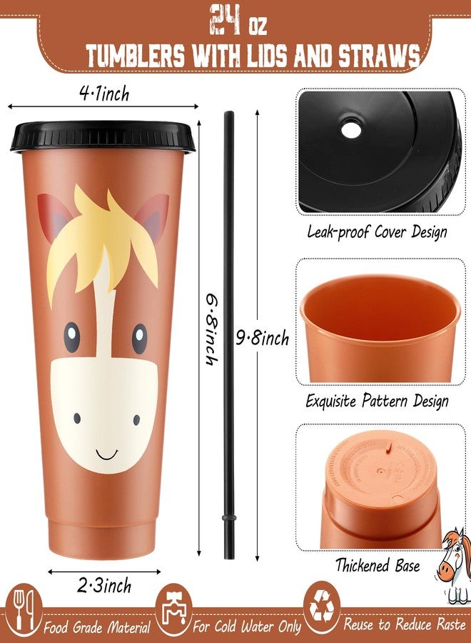 Mifoci 24 Pcs Horse Party Favors Supplies 12 Plastic Cups with Lids and Straws and 12 Drawstring Backpack 24oz Reusable Tumble Water Bottles Bag for Horse Themed Party Decorations - Image 2